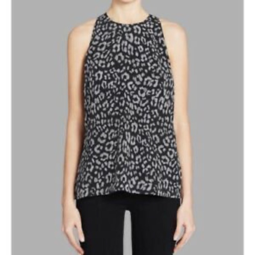 Joie silk Brighton racer back tank top in black leopard
